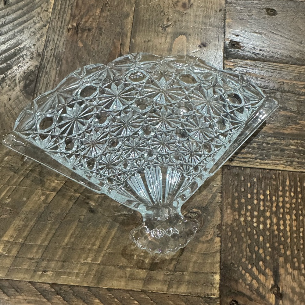 Vintage Avon Clear Glass  Vanity Fan Tray Trinket Jewelry Dish